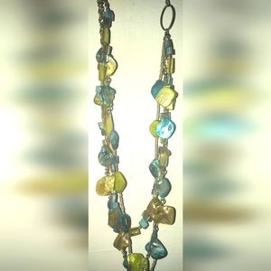 Turquoise & Lime Green Abstract Shell Necklace